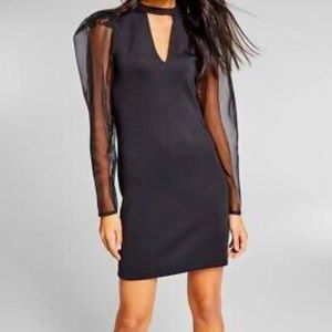 NWT INC International Concepts Black V Neck Short Dress Puff Long Sleeves S M
